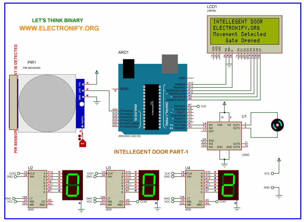 AUTOMATIC DOOR OPEN SYSTEM WITH VISITOR COUNTER PART 2 Using ARDUINO UNO R3 schematic diagram