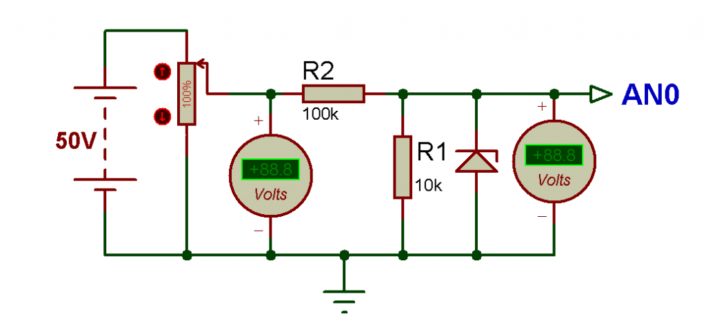 Digital voltmeter using Arduino UNO Range 0-50 volt Using SIMULINO UNO 1
