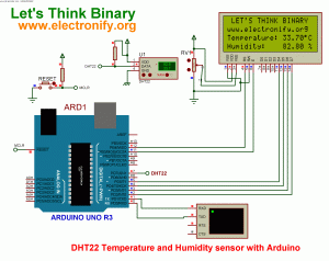 Temperature and Humidity monitoring with DHT22 sensor Arduino Uno R3 schematic diagram