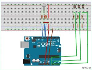 Arduino Color Mixing Lamp using RGB LED and LDR schematics