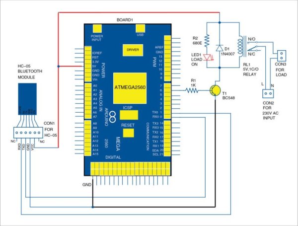 Circuit diagram of the voice controlled home automation system