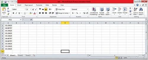 Screenshot of temperature data saved in Excel