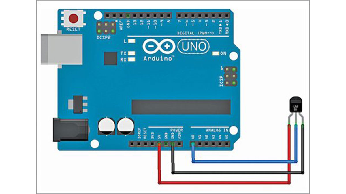Circuit diagram of temperature sensor interfaced with Arduino