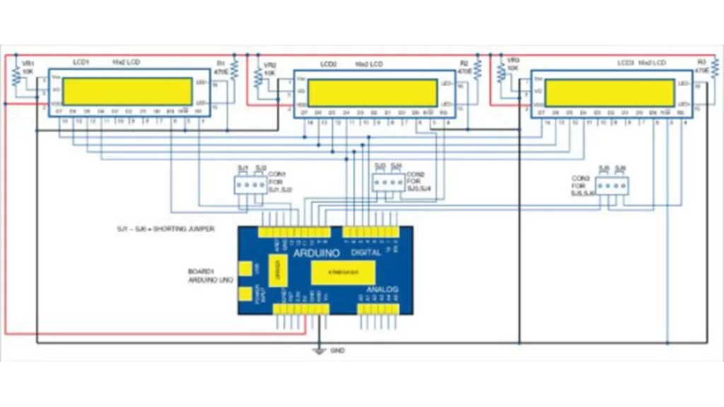 Circuit diagram for interfacing of multiple LCDs