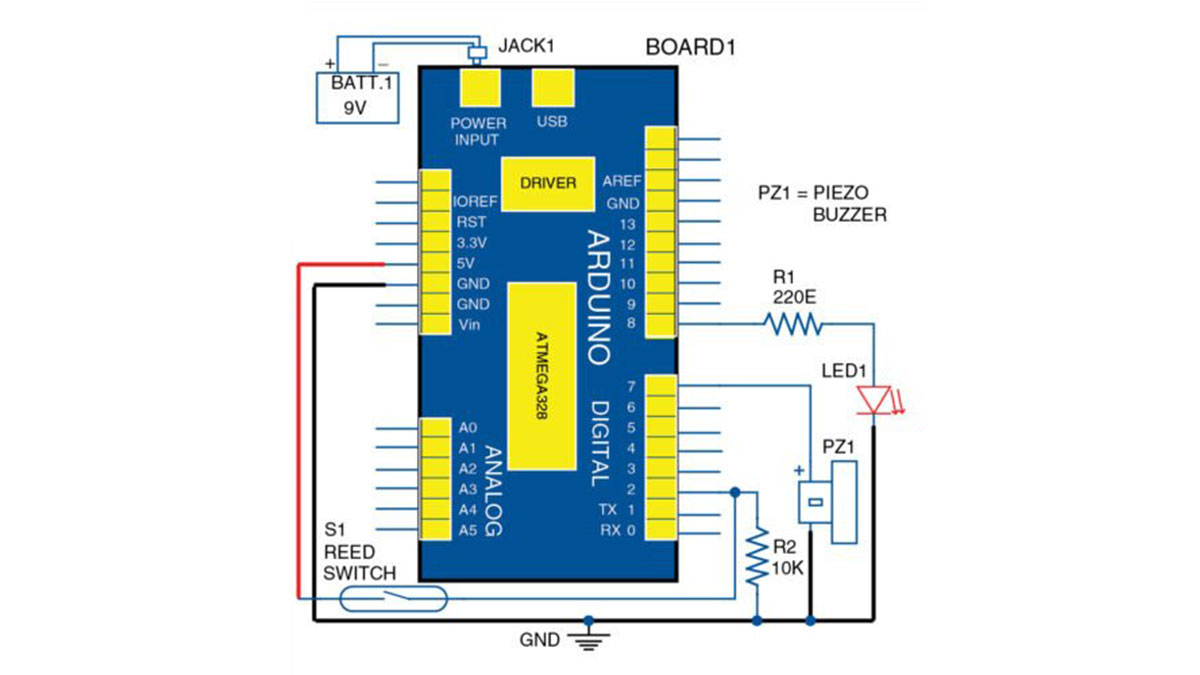 Circuit diagram of Arduino based visitor alarm