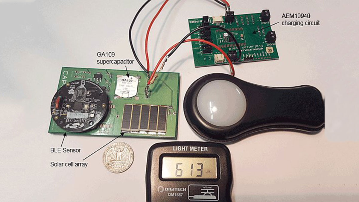 Using a supercapacitor for power management and energy storage with a small solar cell