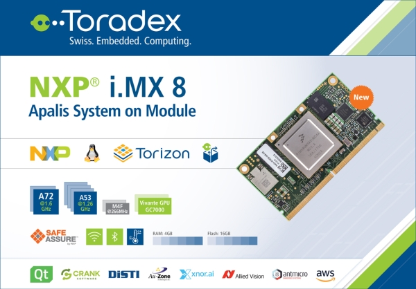 TORADEX ANNOUNCES ITS APALIS SOM BASED ON THE NXP I.MX 8QUADMAX APPLICATIONS PROCESSOR