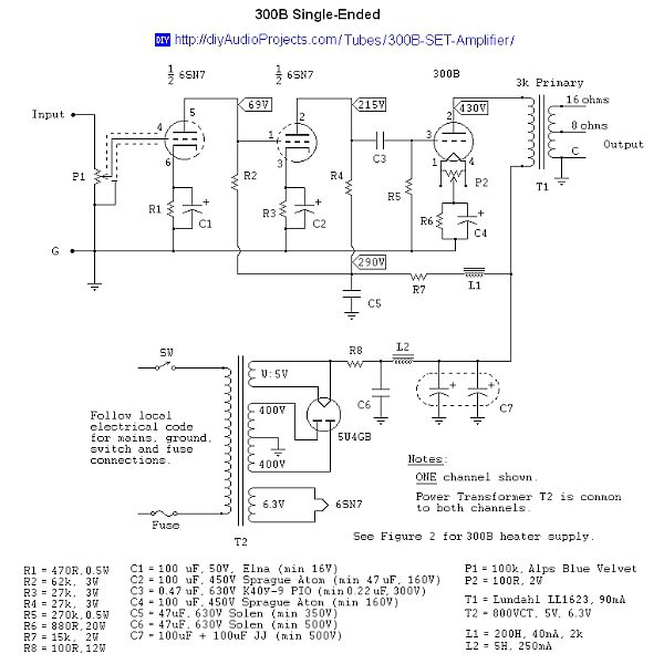 300B Single-Ended-Triode (SET) Amplifier Schematic