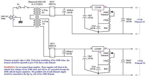 5V Regulated Power Supply Schematic for 300B Heater Filament