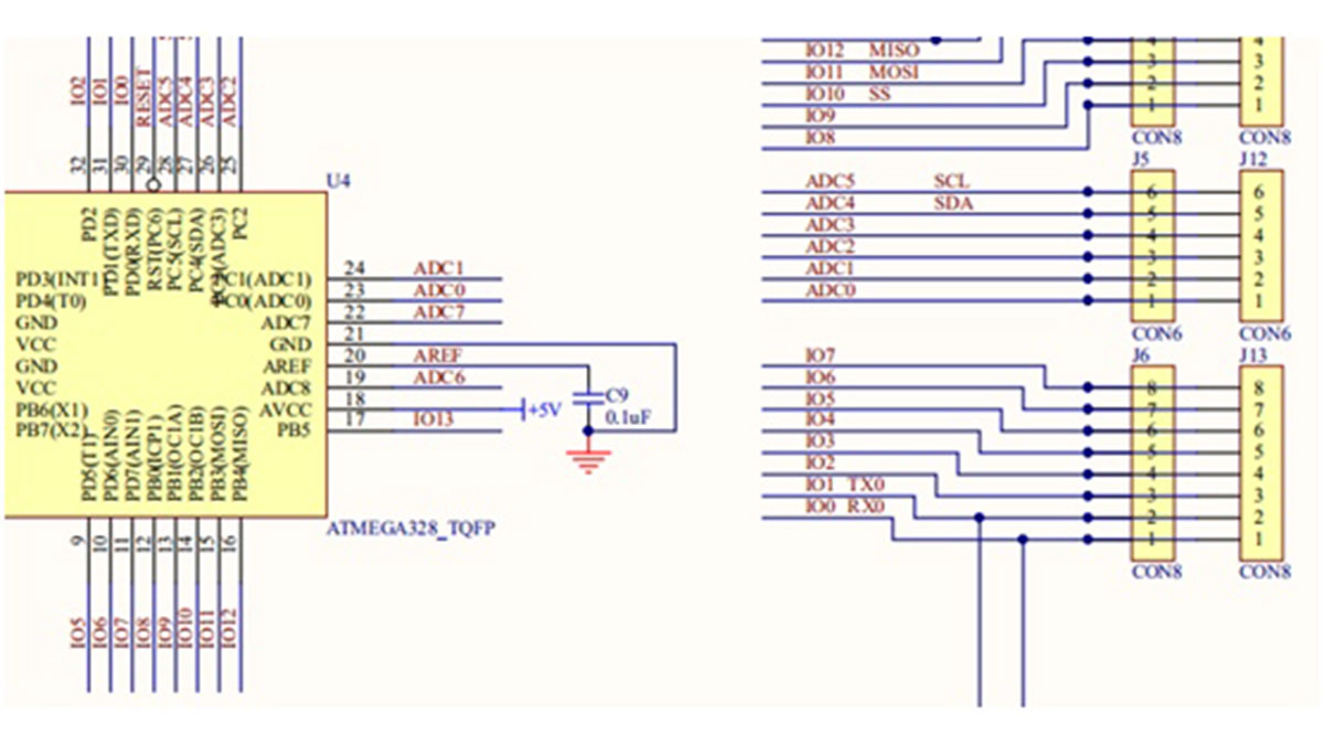 arduino development board serial line TX RX pinout diagram