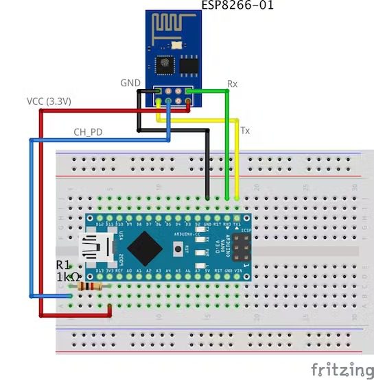 Wiring the ESP8266-01 with the Arduino board