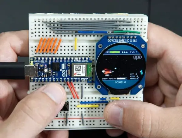 Arduino Nano ESP32 handheld console with round color display