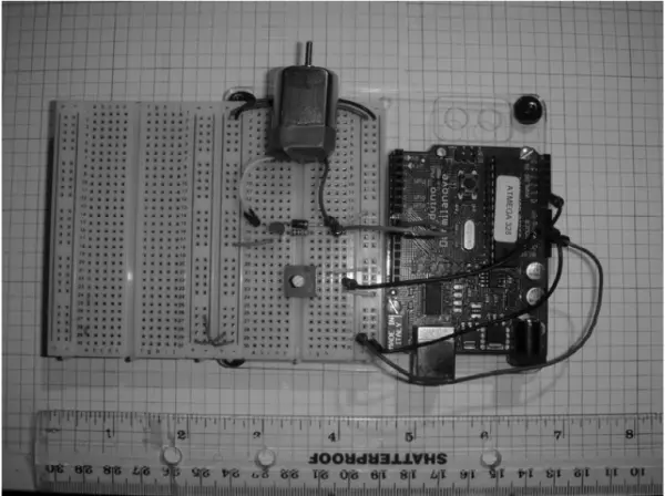 Figure 15. A physical-computing DC motor speed controller built on a solderless breadboard