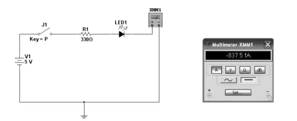 Figure 2-5. Multisim circuit model for a virtual LED demonstrator Roulette
