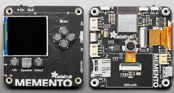 MEMENTO is an ESP32 S3 based CircuitPython or Arduino programmable DIY camera module