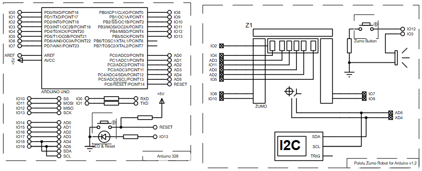 Arduino Zumo line follower Proteus schematic diagram